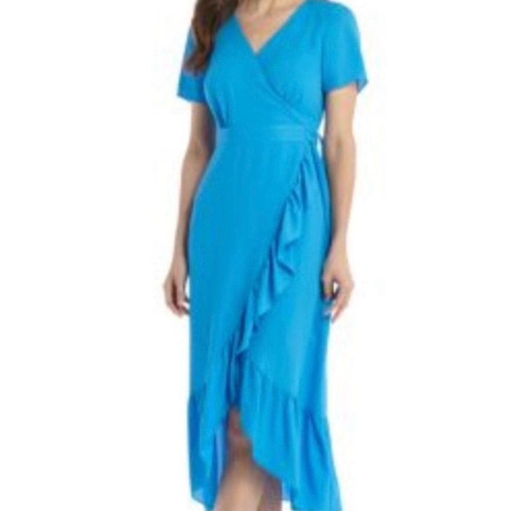 The Limited Blue Asymmetrical Ruffled Wrap Dress